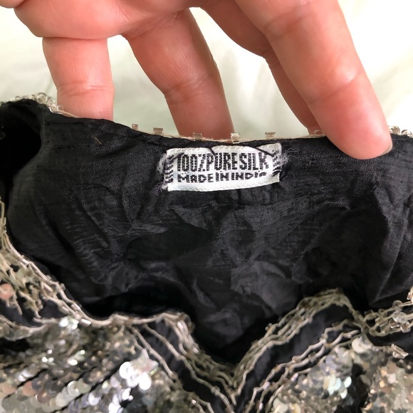 VINTAGE 70’s / 80’s Butterfly Beaded Embellishment Top 100% Silk - Picture 2 of 9